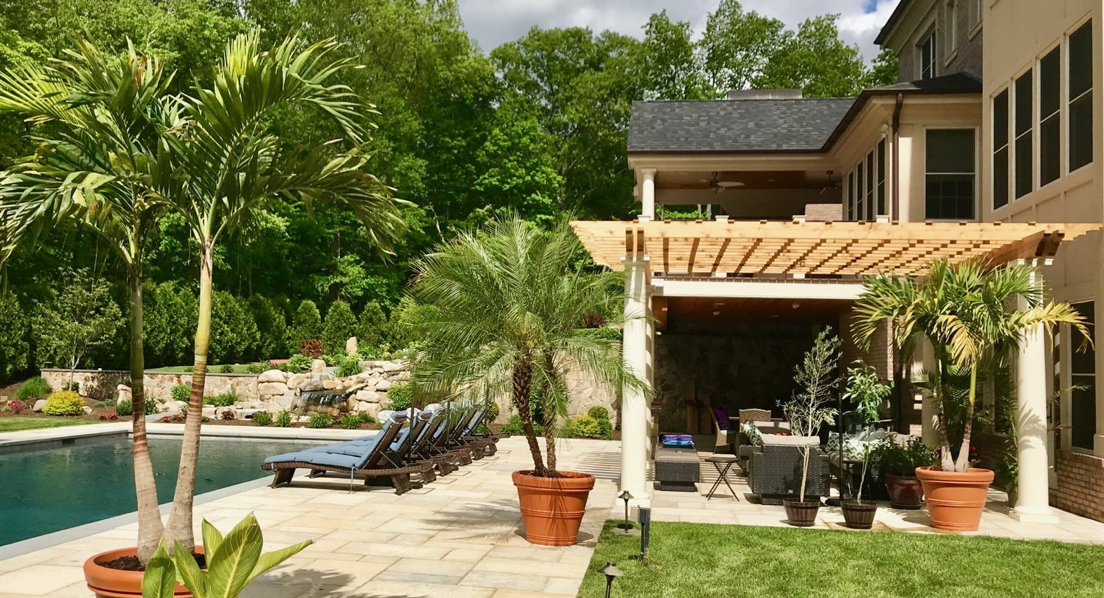 Palm trees installed at a Connecticut pool